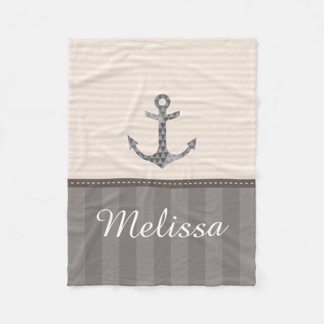 Couverture Polaire Nom beige et Brown nautique de coutume d'Ancre (Devant)