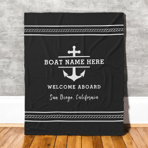 Couverture Polaire Nom de bateau nautique noir Bienvenue à bord Ancre