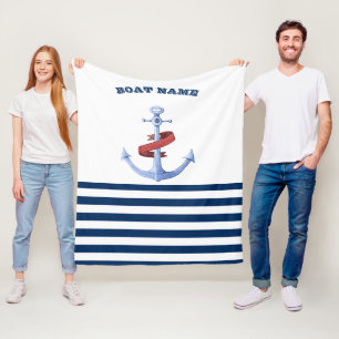 Couverture Polaire Nom de bateau nautique, Rayures bleu marine d'Ancr