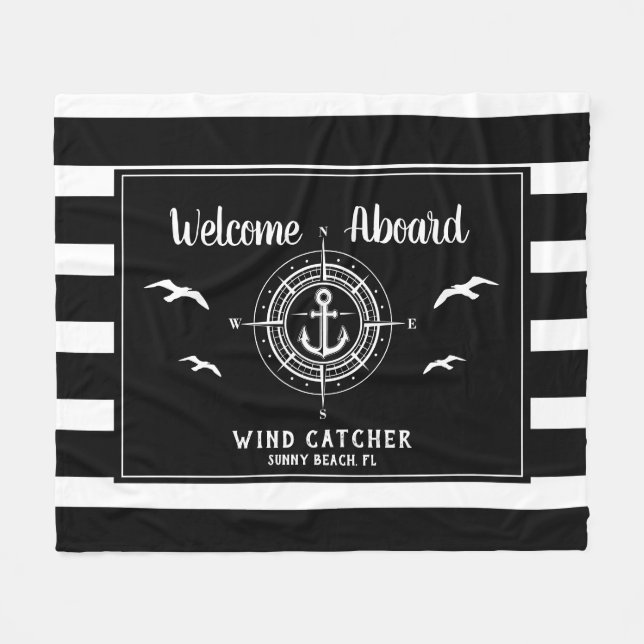 Couverture Polaire Nom de bateau personnalisé Bienvenue à bord de la  (Devant (Horizontal))