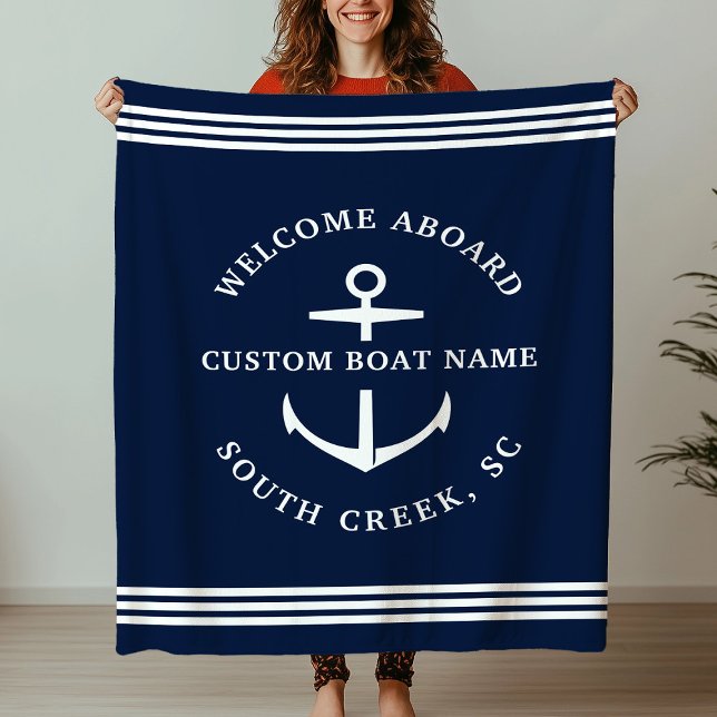 Couverture Polaire Nom de bateau personnalisé moderne Bienvenue à bor (Créateur téléchargé)