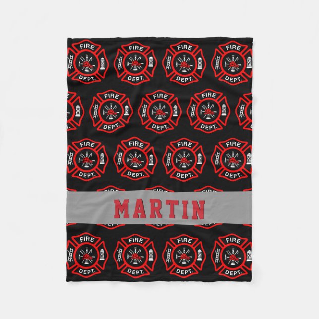 Couverture Polaire Nom de croix maltaise de cadeau de sapeur-pompier (Devant)