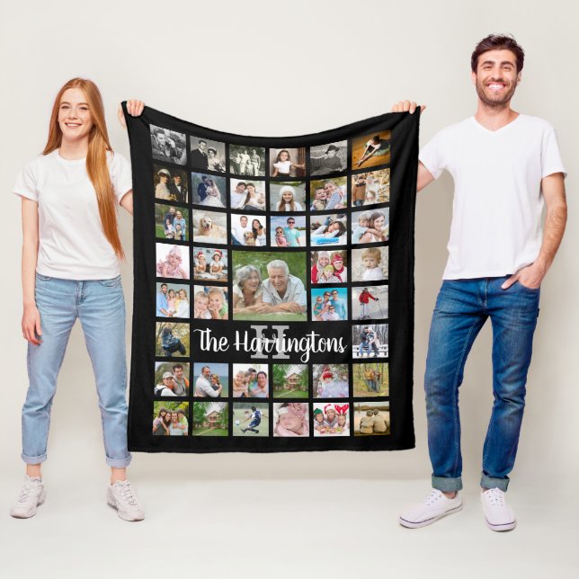 Couverture Polaire Nom de famille Monogramme 41 Photo Collage Couleur (En situation)