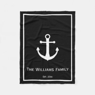 Couverture Polaire Nom de famille noir et blanc nautique établi