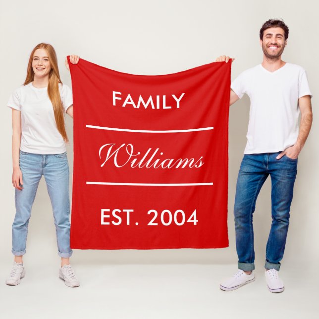 Couverture Polaire Nom de famille personnalisé rouge et blanc (En situation)