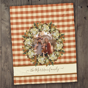 Couverture Polaire Nom de famille + Photo Buffalo Check Fall Floral