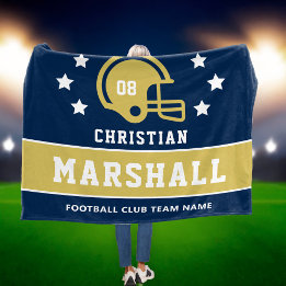 Couverture Polaire Nom de football personnalisé bleu marine or