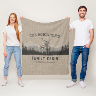 Couverture Polaire Nom de la famille Cabine Deer Pine Tree Forest Bur