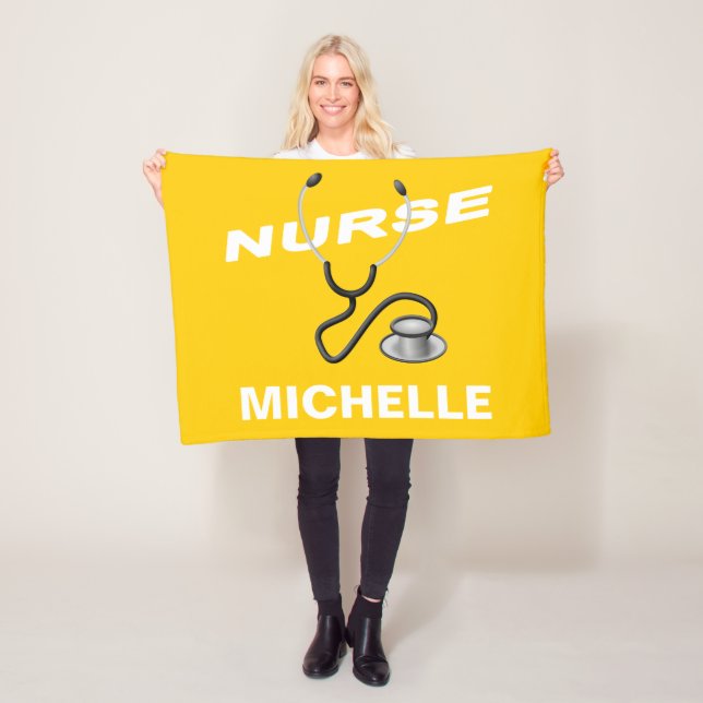 Couverture Polaire Nom de l'infirmière personnalisée JAUNE (En situation)