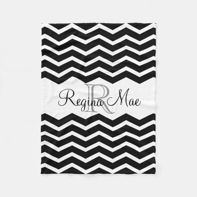 Couverture Polaire Nom de Monogramme noir et blanc Keepsaké Chevron (Devant)