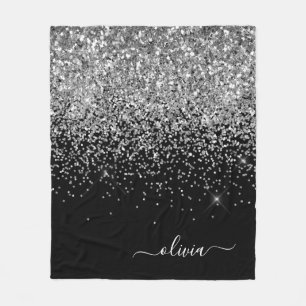 Couverture Polaire Nom de monogramme pailleté glitter girly noir arge