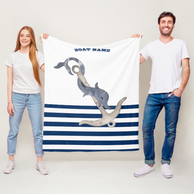 Couverture Polaire Nom du bateau, Ancre Dauphin Marine Bleu Blancs (En situation)
