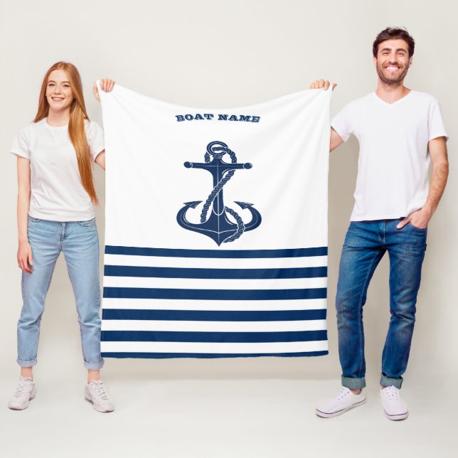 Couverture Polaire Nom du bateau nautique, Ancre Bleu Bleu Bleu Blanc (En situation)