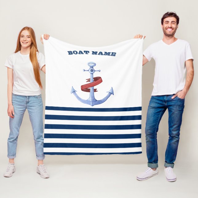 Couverture Polaire Nom du bateau nautique, Ancre Bleue Marine Bleu ra (En situation)