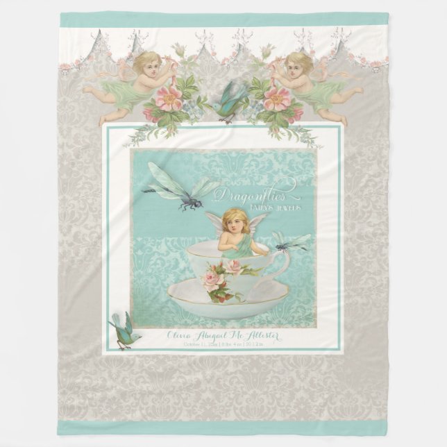 Couverture Polaire Nom du bébé Fée de lit personnalisée Teacup Dragon (Devant)