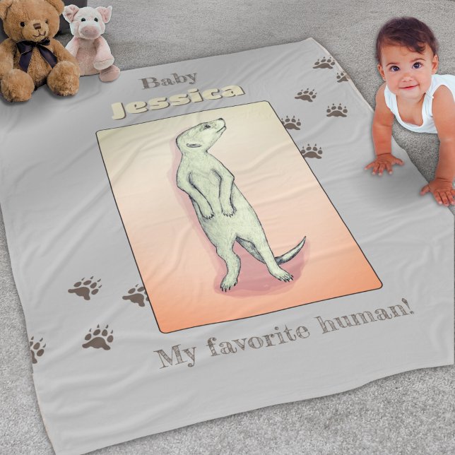 Couverture Polaire Nom du bébé Meerkat Meerkat, Pêche Gris Doux Perso (Créateur téléchargé)