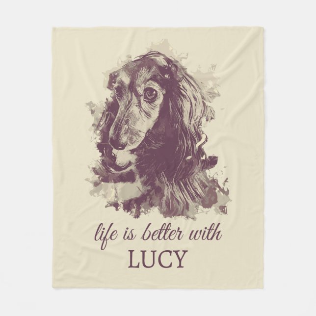 Couverture Polaire Nom du chien personnalisé Longhhair Dachshund (Devant)