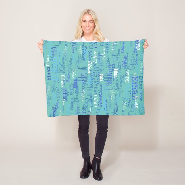 Couverture Polaire Nom du garçon personnalisé Turquoise clair personn (En situation)
