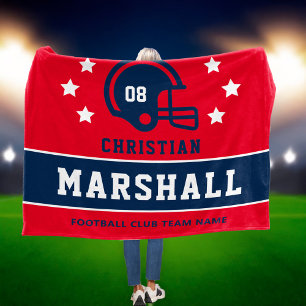 Couverture Polaire Nom du joueur de football bleu blanc rouge personn