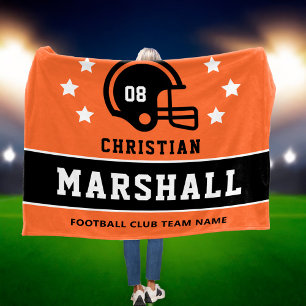 Couverture Polaire Nom du joueur de football orange et noir personnal