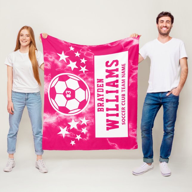 Couverture Polaire Nom du joueur de soccer personnalisé Teinture rose (En situation)