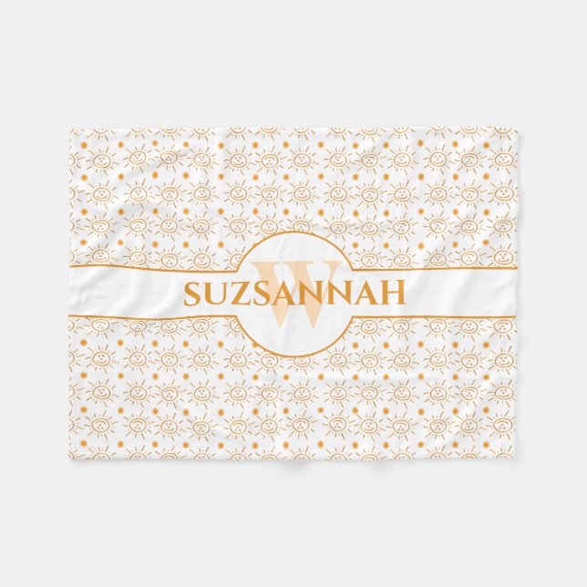 Couverture Polaire Nom du monogramme amusant Main tiré Sun (Devant (Horizontal))