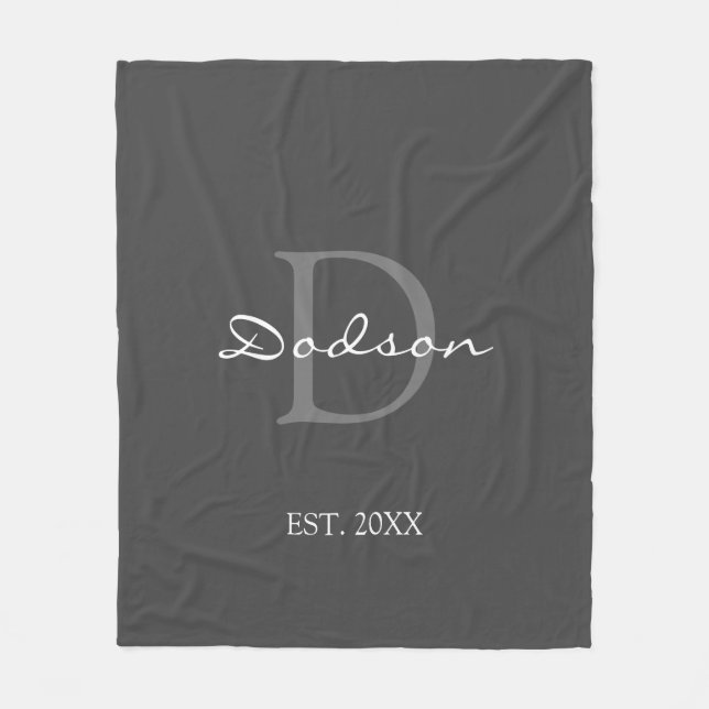 Couverture Polaire Nom du monogramme de script gris moderne (Devant)