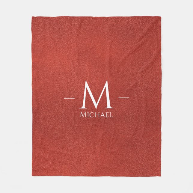 Couverture Polaire Nom du monogramme en cuir rouge Brown personnalisé (Devant)
