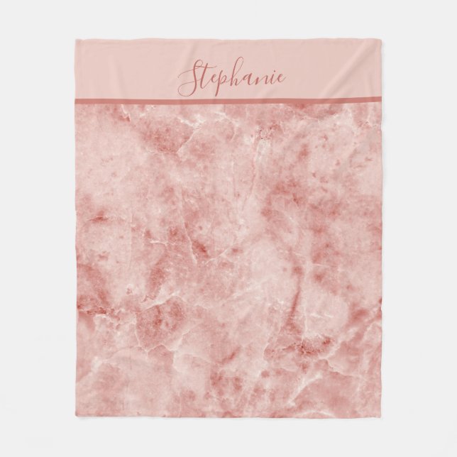 Couverture Polaire Nom du monogramme Marbre blanc de corail rose (Devant)
