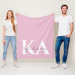 Couverture Polaire Nom du monogramme personnel rose moderne -