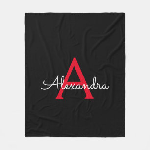 Couverture Polaire Nom du monogramme rouge noir de la fille