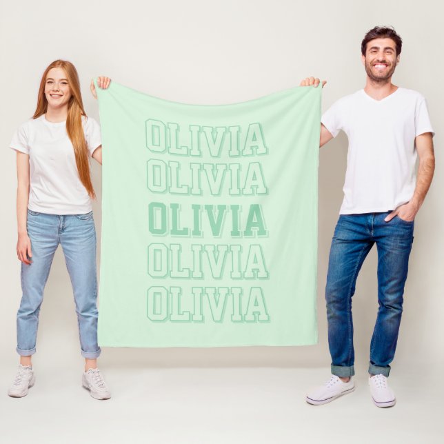 Couverture Polaire Nom du monogramme vert de Varsity Pastel personnal (En situation)