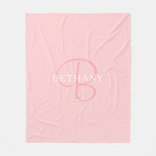 Couverture Polaire Nom élégant Monogramme Blanc et rose