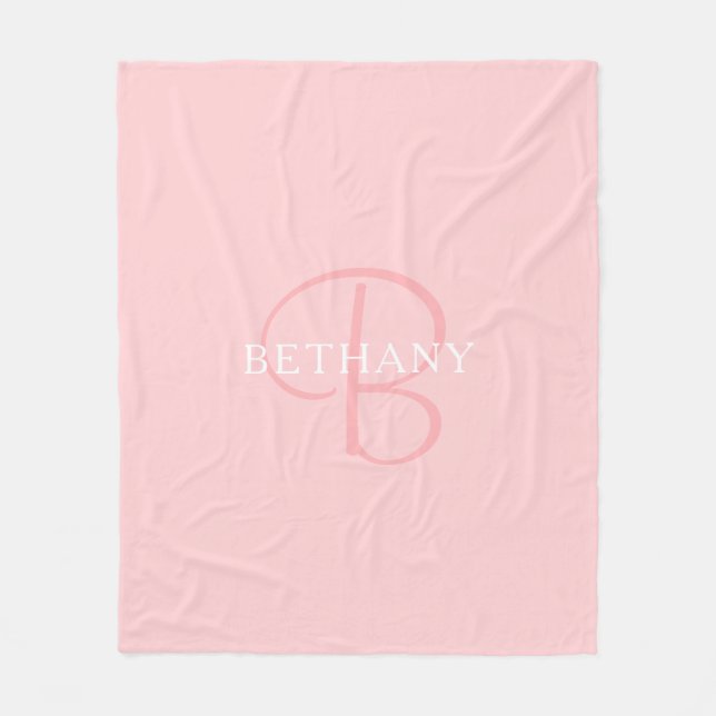 Couverture Polaire Nom élégant Monogramme | Blanc et rose (Devant)