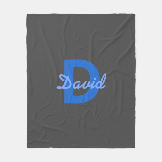 Couverture Polaire Nom et monogramme bleu et gris (Devant)