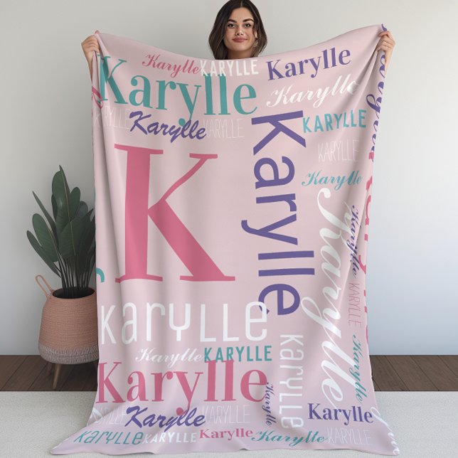 Couverture Polaire Nom et Monogramme Cloud Word Art Blanket pour fill (Name and Monogram Cloud Word Art Blanket For Girls)