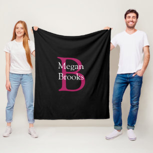 Couverture Polaire Nom et monogramme sur fond noir