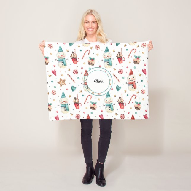 Couverture Polaire Nom, Festif Fun Snowman Sweets Fleece Blanket (En situation)