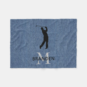 Couverture Polaire Nom initial homme golfeur, impression en denim ble