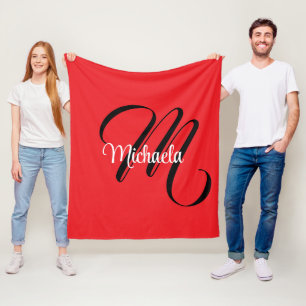 Couverture Polaire Nom initial minimaliste moderne monogramme rouge