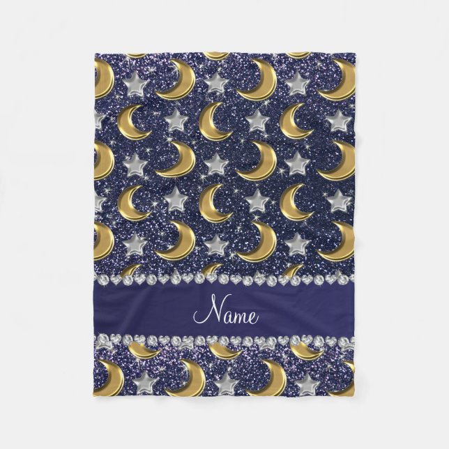 Couverture Polaire Nom marine bleu parties scintillant or lunes argen (Devant)