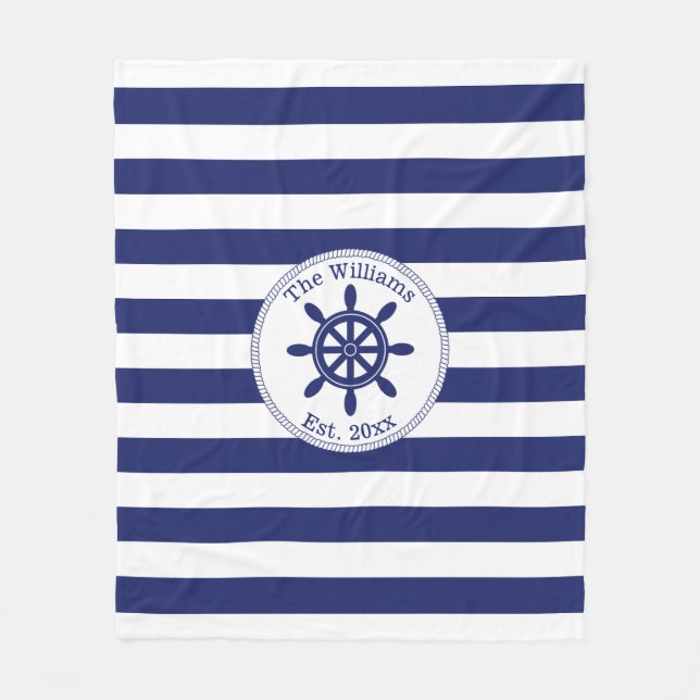Couverture Polaire Nom monogramme de la roue du capitaine nautique (Devant)