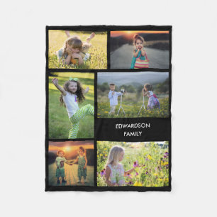 Couverture Polaire Nom monogramme du collage photo de famille moderne