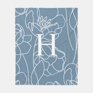 Couverture Polaire Nom Monogramme Fleur Sauvage Élégant Moderne Bleu
