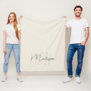 Couverture Polaire Nom Monogramme moderne Script Cream