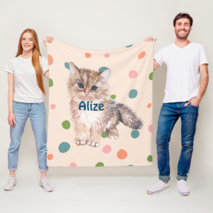Couverture Polaire Nom personnalisé adorable chaton mignon points ros