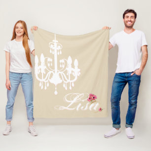 Couverture Polaire Nom personnalisé avec lustre rose et blanc