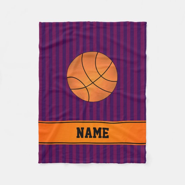 Couverture Polaire Nom personnalisé basket-ball bandes violettes (Devant)