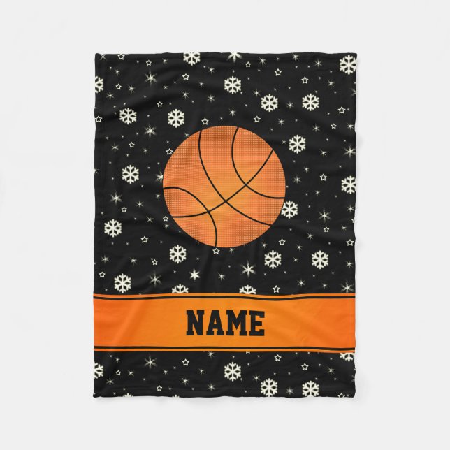 Couverture Polaire Nom personnalisé basketball noir snowlakes (Devant)