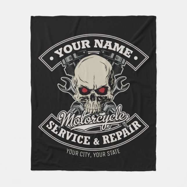 Couverture Polaire Nom personnalisé Biker Mécanique Skull Motorcycle  (Devant)